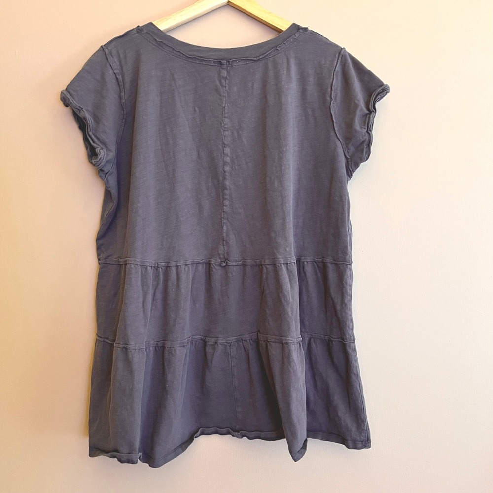 Umgee USA Charcoal Gray Tiered Babydoll V-Neck Cotton Peasant Boxy Top XL - Picture 2 of 7